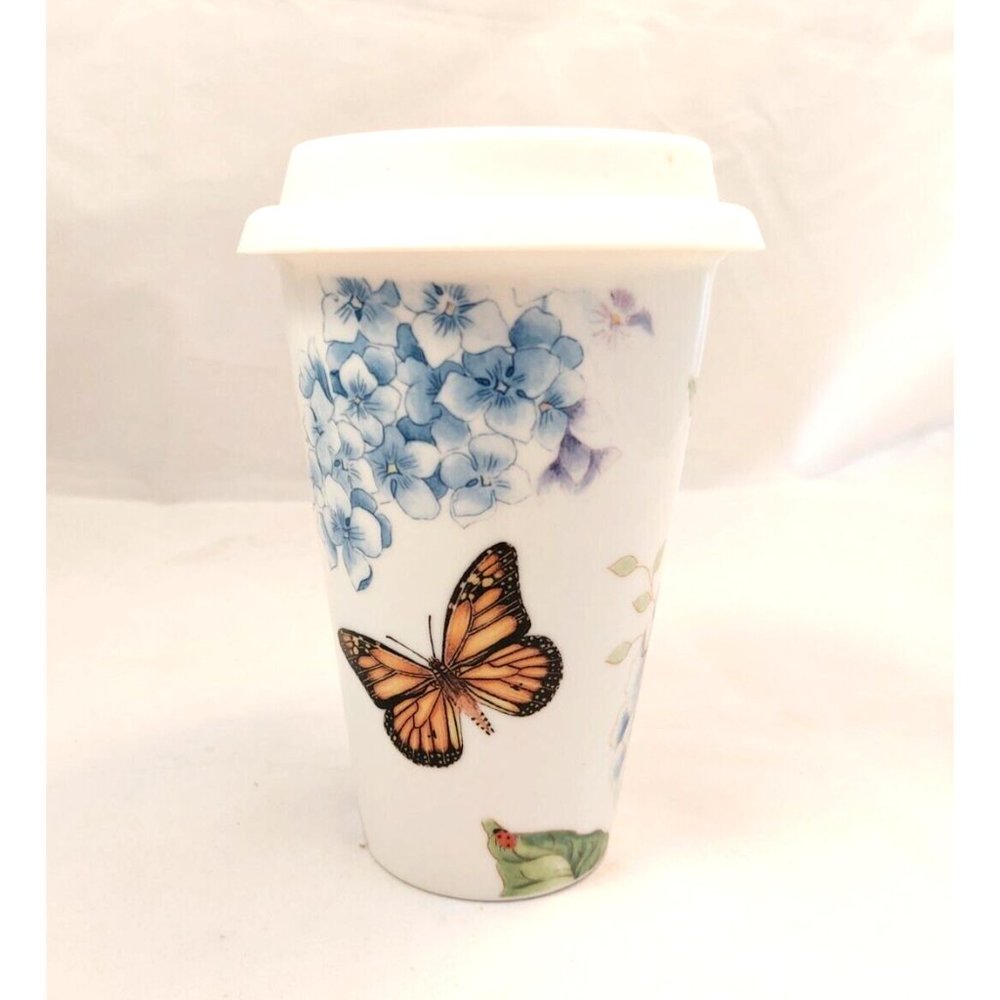 Lenox Butterfly Meadow Hydrangea 10 OZ Ceramic Thermal Travel Mug w/ Lid